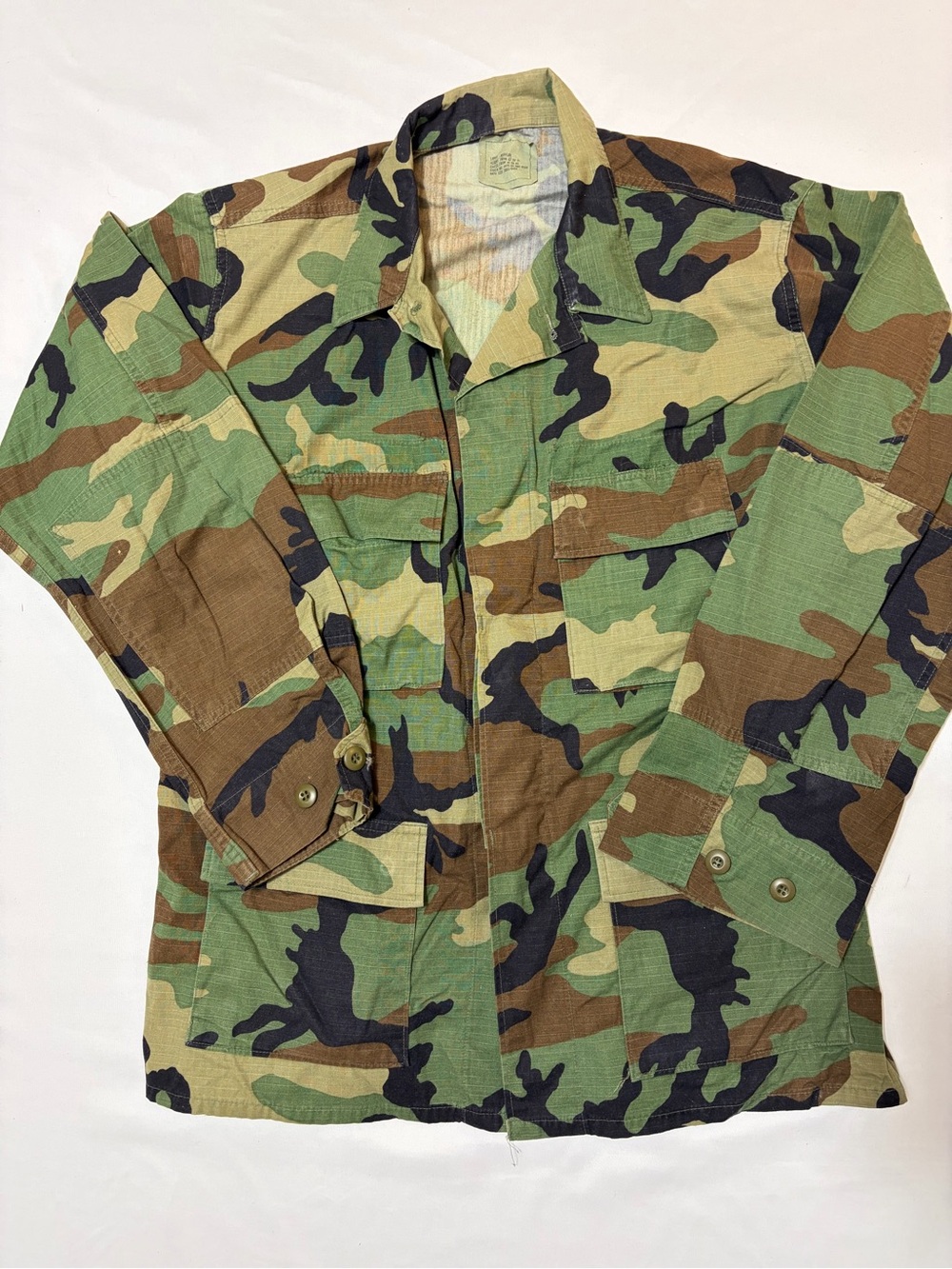 US Military Vintage Woodland Camo BDU Jacket Ripstop Combat Coat Large 90s
